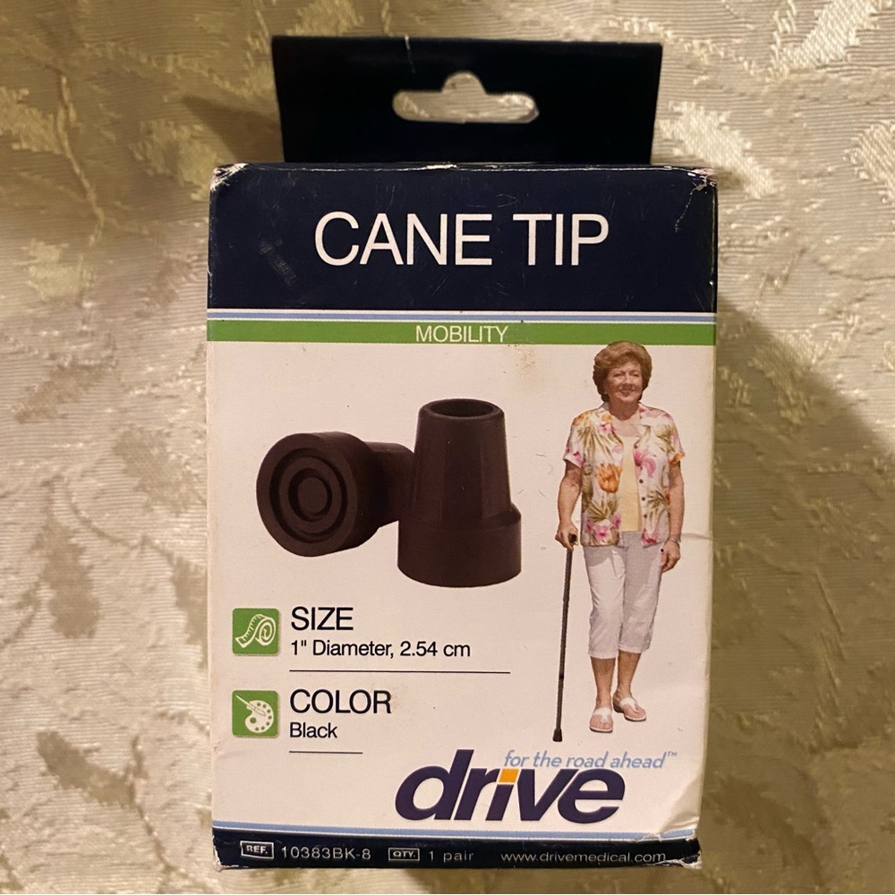 Drive Cane Tip for Canes Mobility 1” Diameter, 2.54 cm Leg Diameter 1 pair